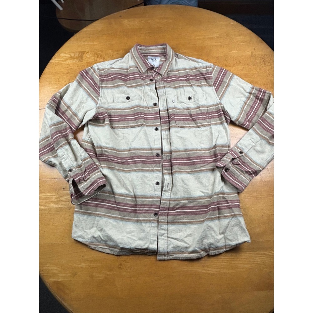 Katin Mens XL Flannel Button Down Shirt Striped Long Sleeve Cotton Burgundy
